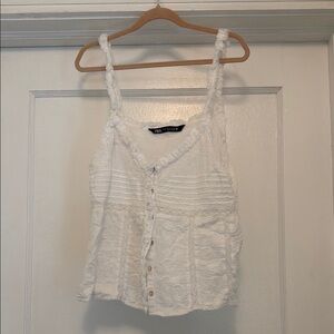 Zara never worn White Camisole with Ruffled Buttoned Design